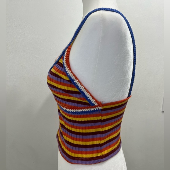 Zara Multicolor Striped Halter Crochet Trim Size Small EUC y2k style - Picture 6 of 9